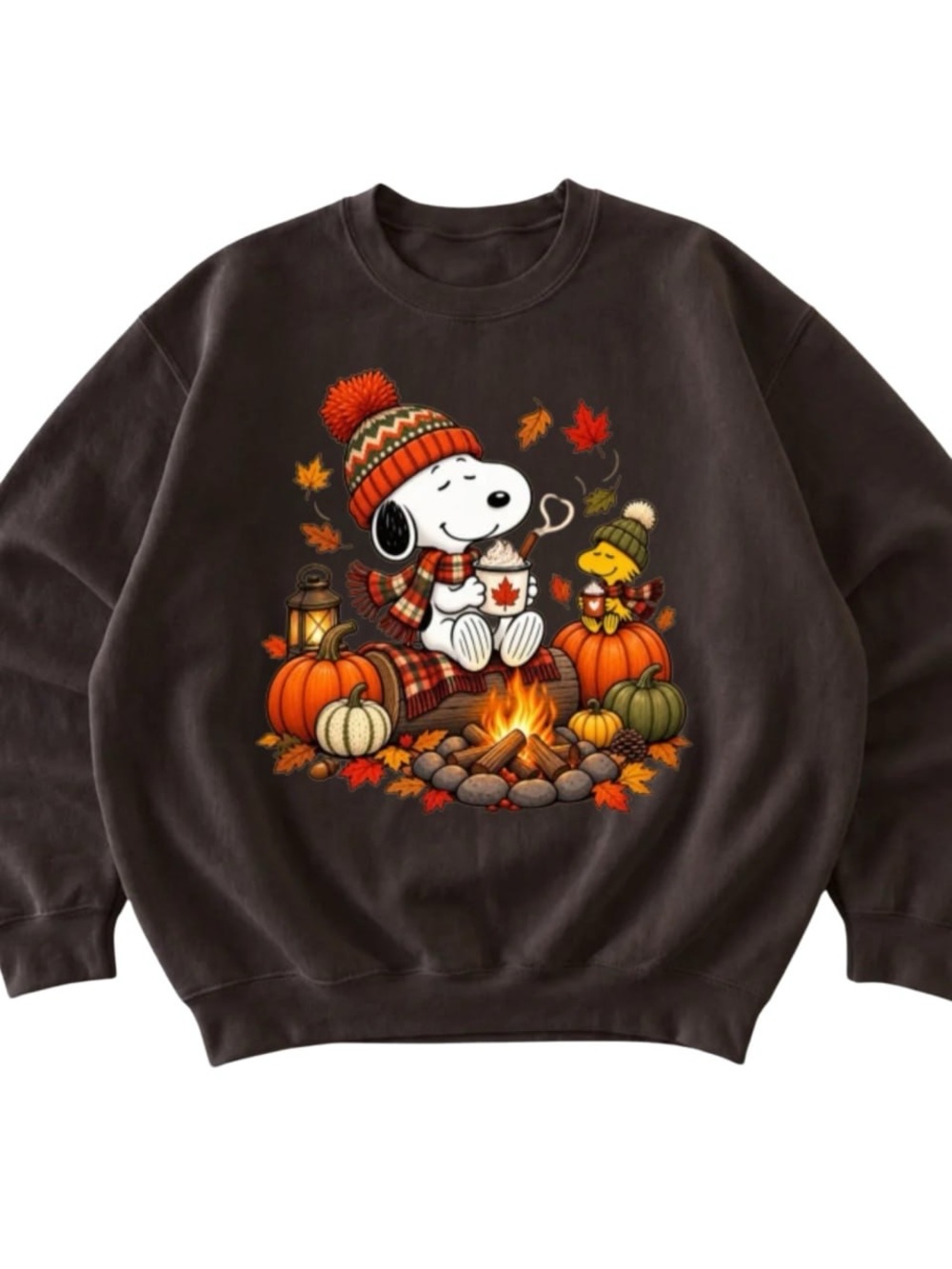 Brown Snoopy & Woodstock Autumn Campfire Graphic Sweatshirt